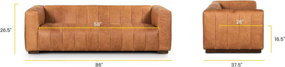 Canale 86" Sofa in Full-Grain Pure-Aniline Italian Leather in Cognac Tan-2