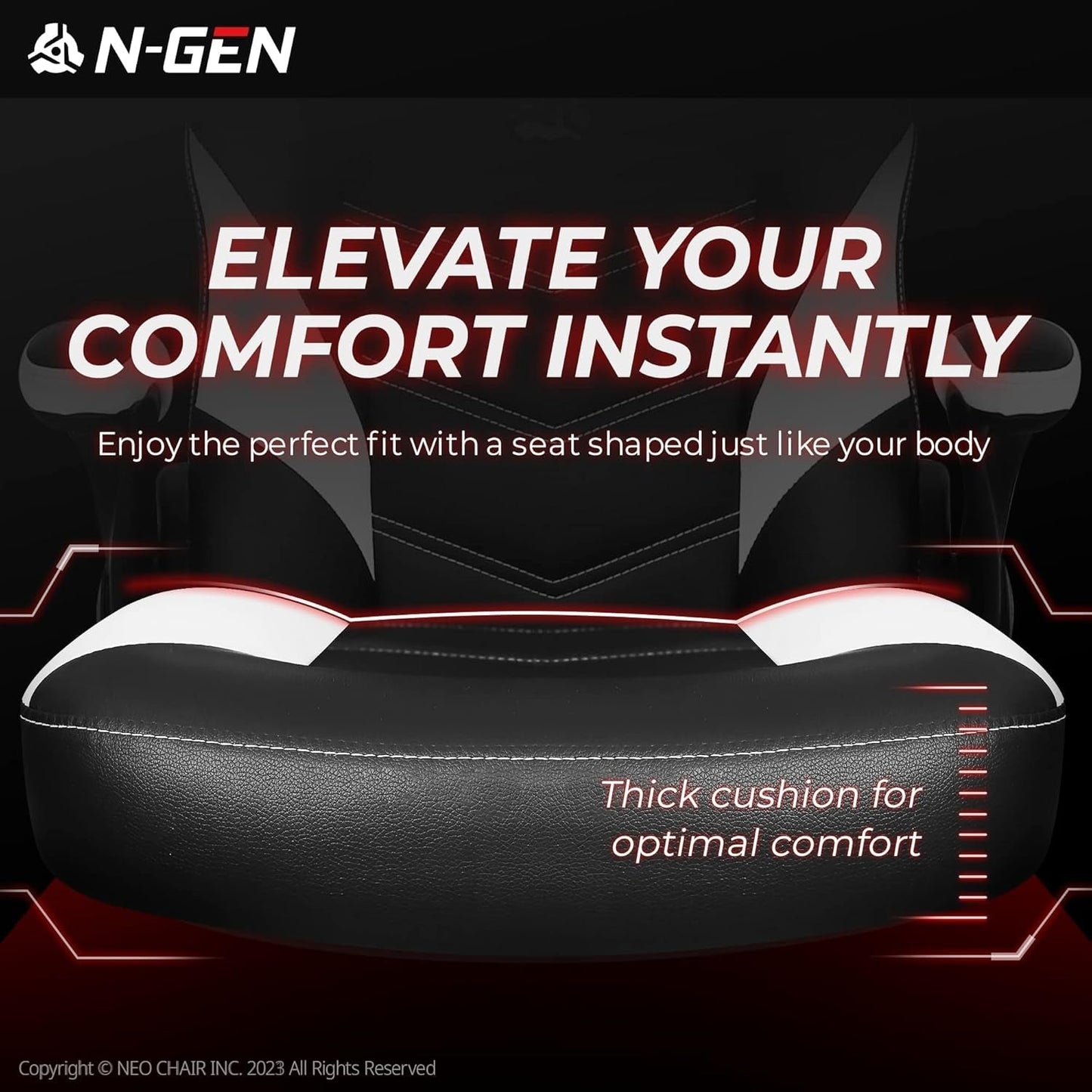 N-GEN Video Gaming Computer Chair Ergonomic Office Chair Desk Chair with Lumbar Support Flip up Arms Adjustable Height Swivel PU Leather Executive with Wheels for Adults Women Men (White)-2