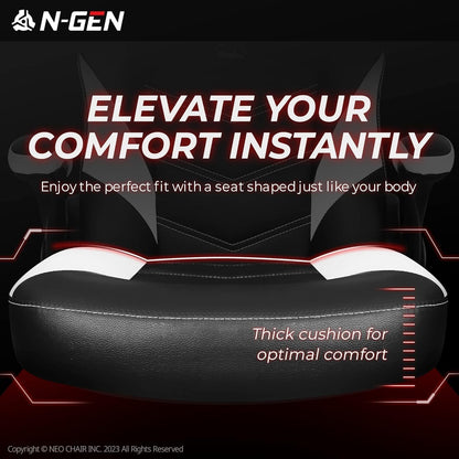 N-GEN Video Gaming Computer Chair Ergonomic Office Chair Desk Chair with Lumbar Support Flip up Arms Adjustable Height Swivel PU Leather Executive with Wheels for Adults Women Men (White)-2