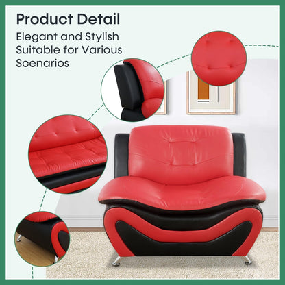 Black & Red Leather 3-Piece Living Room Sofa Set-4