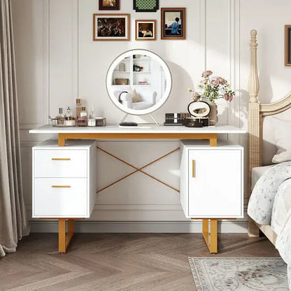 51 Inch Computer Desk with Floating Desktop and Dual Drawers-White - Color:White - Computer Desks