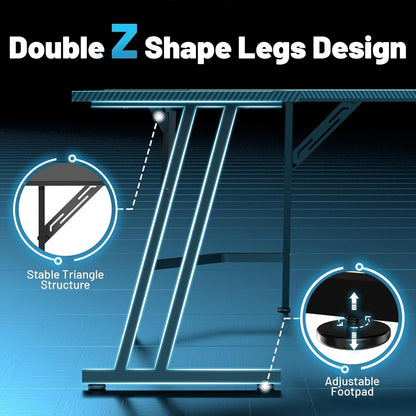 51 Inch L Shaped Gaming Desk with Monitor Stand and LED Lights, Corner Computer Desk with Carbon Fiber Surface, PC Gaming Table for Home Office Writing Workstation, Easy to Install, Black-3