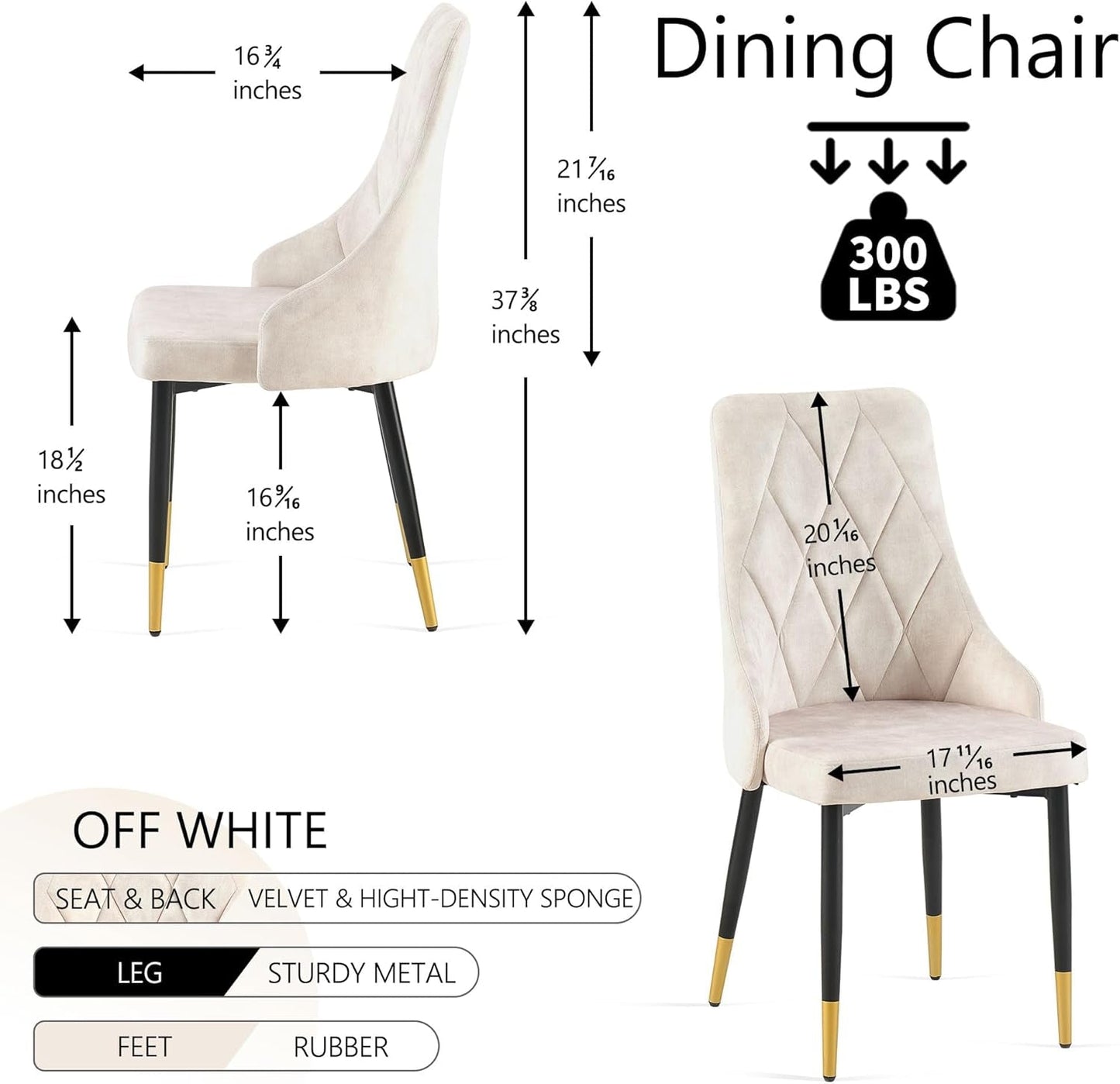 Upholstered Velvet Dining Chair Set of 4, Beige Armless Side Chair with Metal Legs for Home Kitchen-1