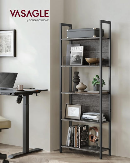 5-Tier Bookshelf, Book Shelf, Industrial Bookcase, with Steel Frame, for Living Room, Home Office, Bedroom, 9.4 X 24.4 X 65 Inches, Charcoal Gray and Black ULLS025B04-1