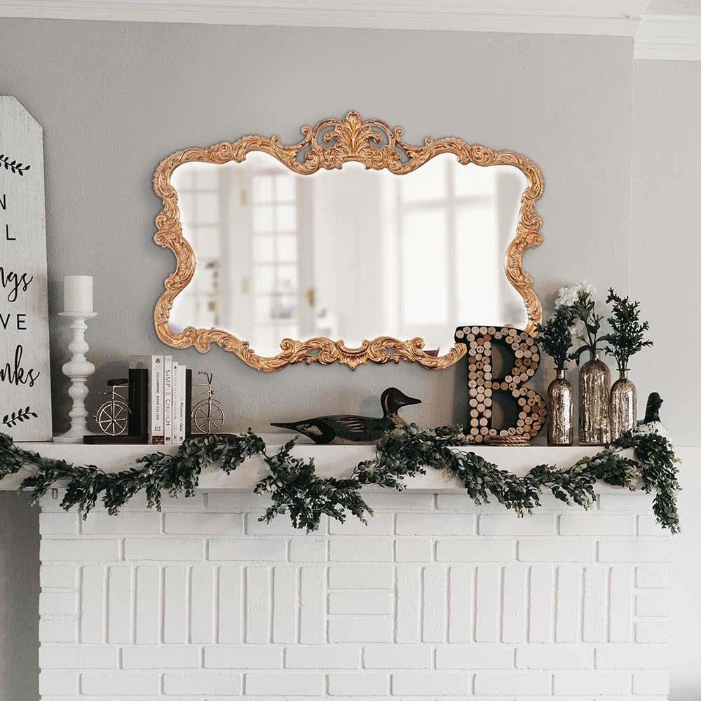 Antiqued Talida Mirror, Gold Ornate Mirror for Wall Focal Point, Rectangular Vanity Bedroom Wall Mounted Mirror,Resin Frame, Gold Leaf, 27 Inch X 38 Inch X 1 Inch-1