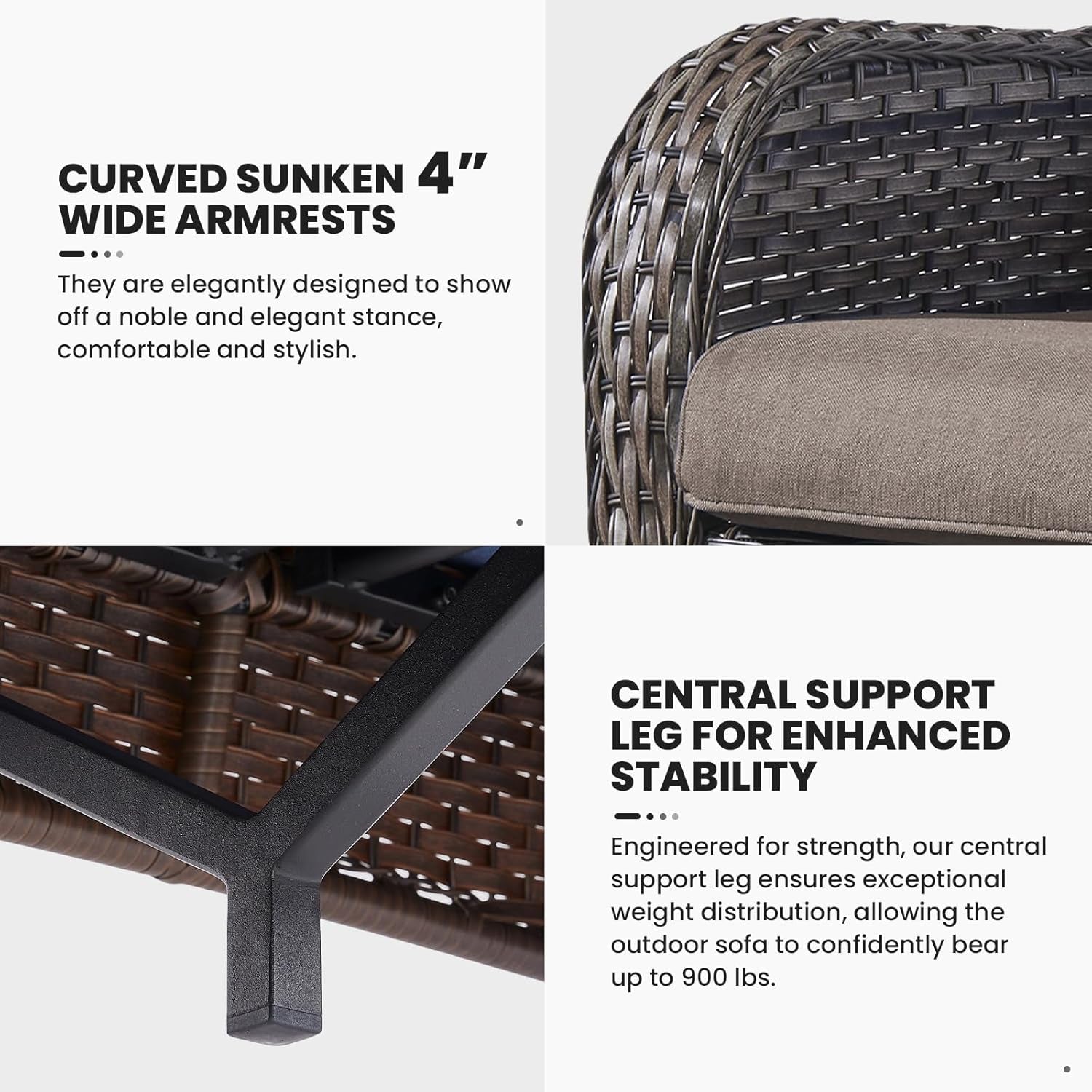 Outdoor Furniture 3-Seater Rattan Sofa Patio Wicker Sofa Couch Furniture Set with Washable Cushions-4