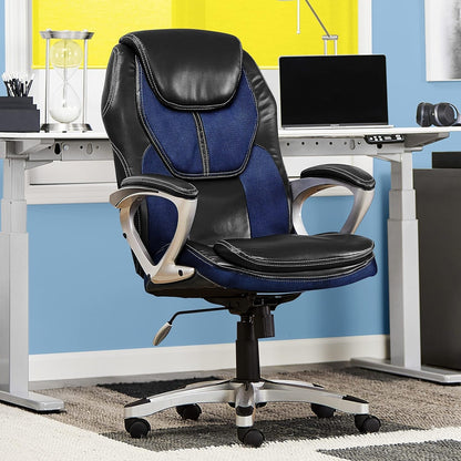 Executive Office Padded Arms, Adjustable Ergonomic Gaming Desk Chair with Lumbar Support, Faux Leather and Mesh, Black/Blue-1