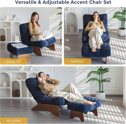 Navy Accent Chair With Ottoman And Adjustable Backrest-2