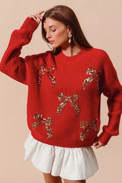 SO ME All Over Ribbon Sequins Christmas Holiday Sweater