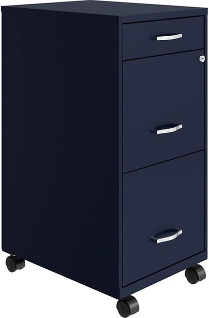 18" Deep 3 Drawer Mobile Metal File Cabinet in Navy-0