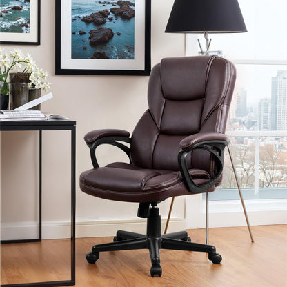 Office Executive Chair High Back Adjustable Managerial Home Desk Chair, Swivel Computer PU Leather Chair with Lumbar Support (Brown)-1