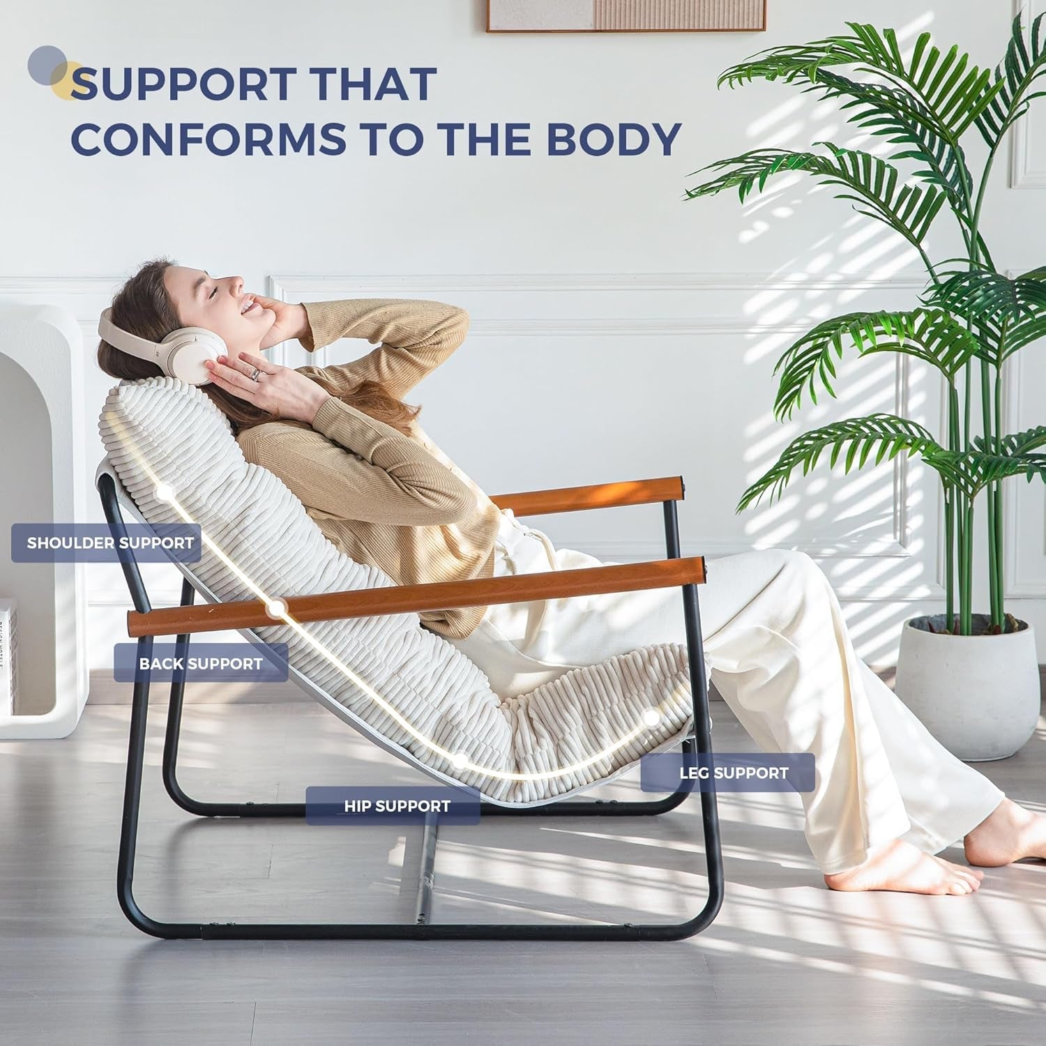 Beige Upholstered Contemporary Accent Chair With Armrests-4