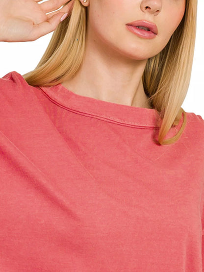 Zenana Pigment Dye Enzyme Washing Oversized Round-Neck T-Shirt