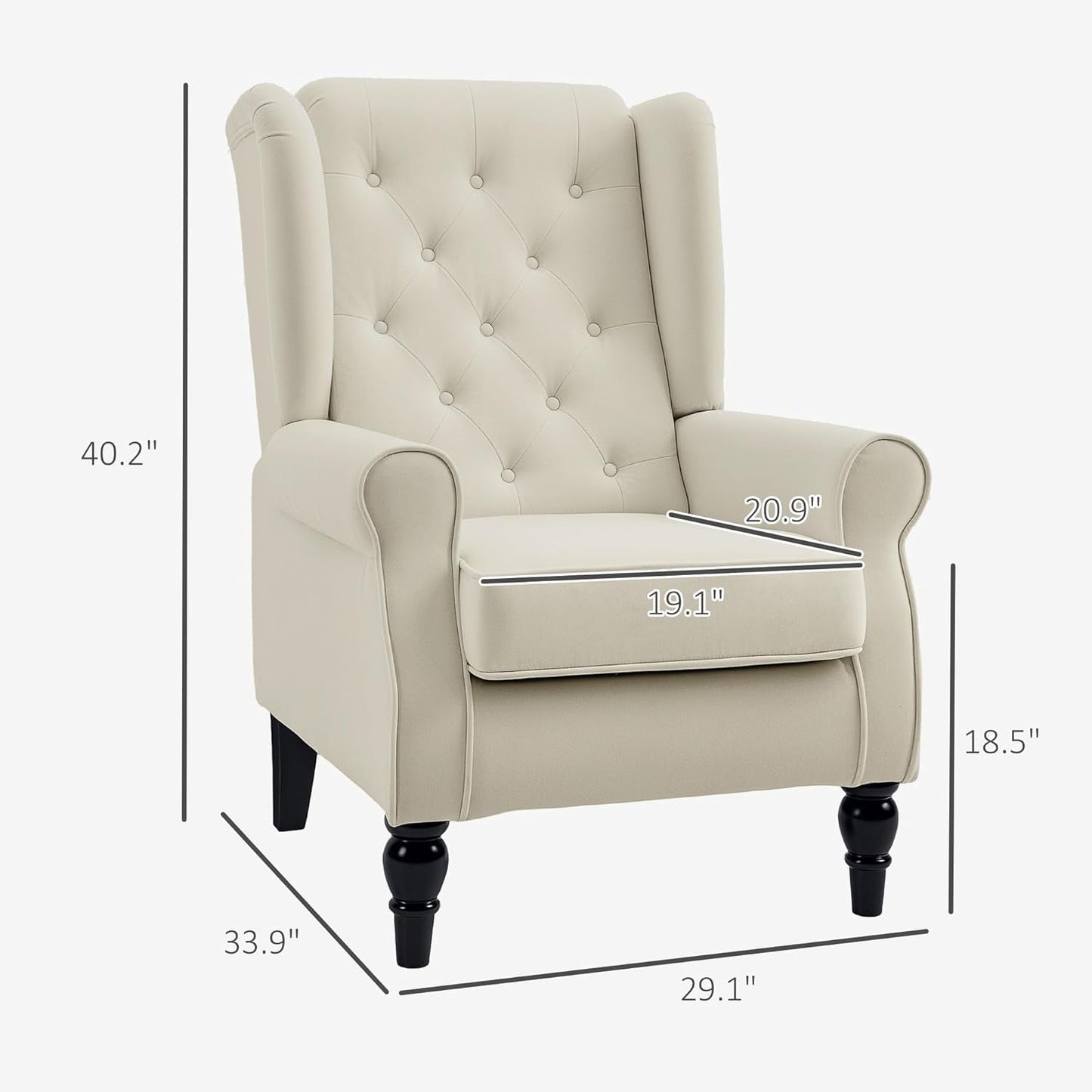 Cream White Wingback Accent Chair Tufted Upholstery-1