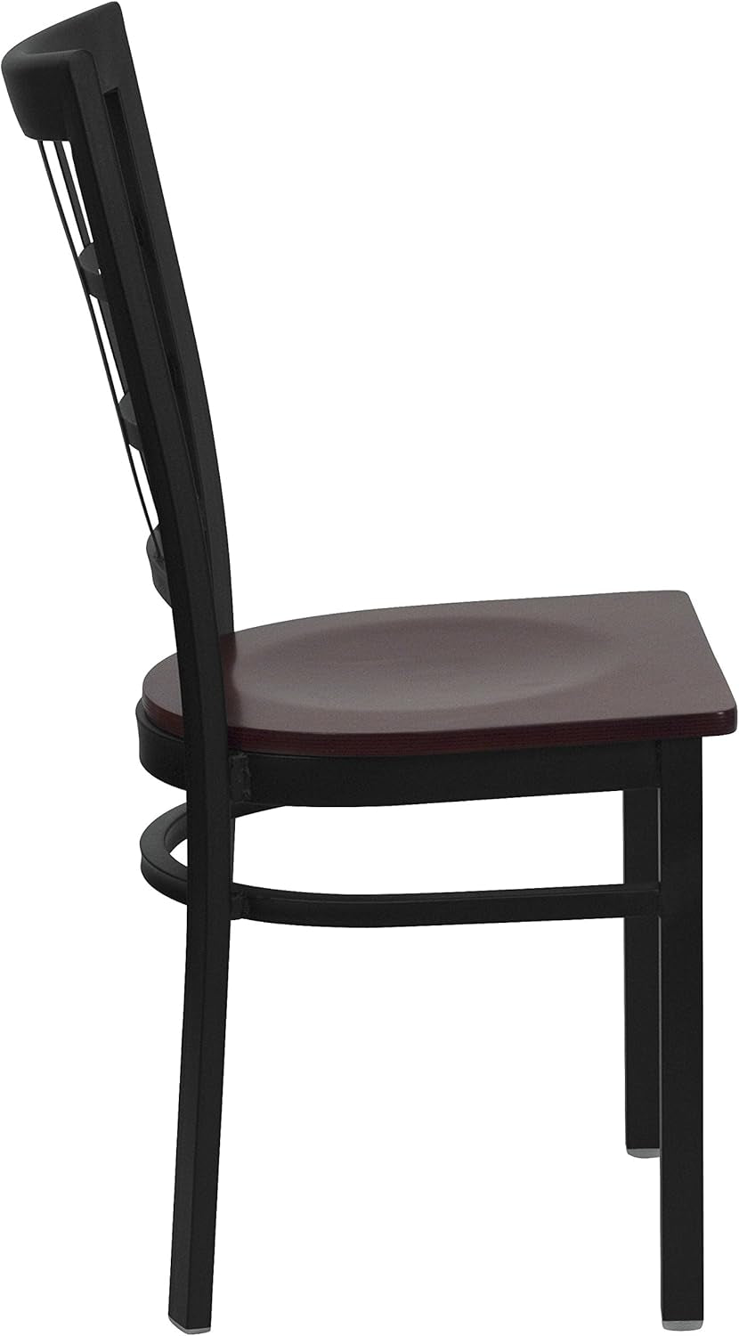 HERCULES Series Black Window Back Metal Restaurant Chair - Mahogany Wood Seat-3