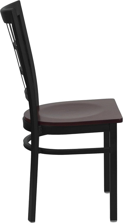 HERCULES Series Black Window Back Metal Restaurant Chair - Mahogany Wood Seat-3