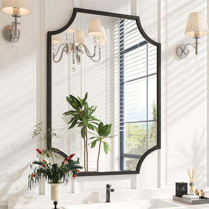 30"X40" Large Black Bathroom Mirror for Wall, Gold Scalloped Vanity Mirror Bevelled Framed Decorative Mirror for Master Bath Half Bath Entrance Hallway Fireplace Bedroom Living Room-0