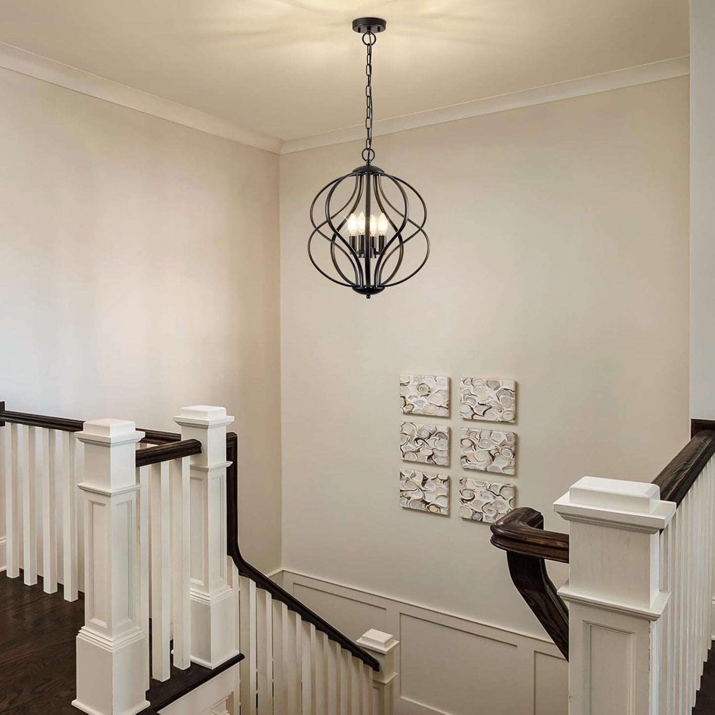 Black 4 Light Geometric Chandelier Pendant Light Dining-3