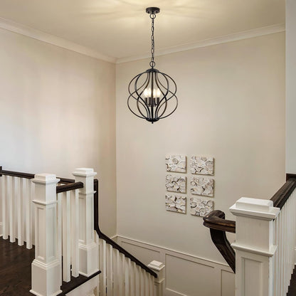 Black 4 Light Geometric Chandelier Pendant Light Dining-3