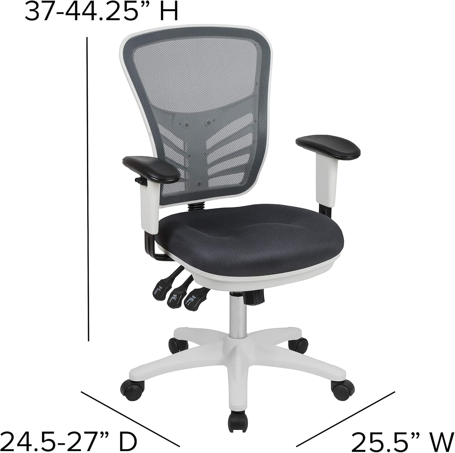 Nicholas Mid-Back Swivel Office and Gaming Chair, Ergonomic Mesh Office Chair with Adjustable Lumbar Support and Height, Gray/White-2