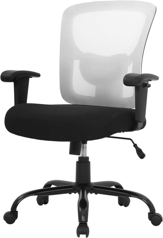 Big and Tall Office Chair 400Lbs Desk Chair Mesh Computer Chair with Lumbar Support Wide Seat Adjust Arms Rolling Swivel High Back Task Executive Ergonomic Chair for Home Office (White)-0