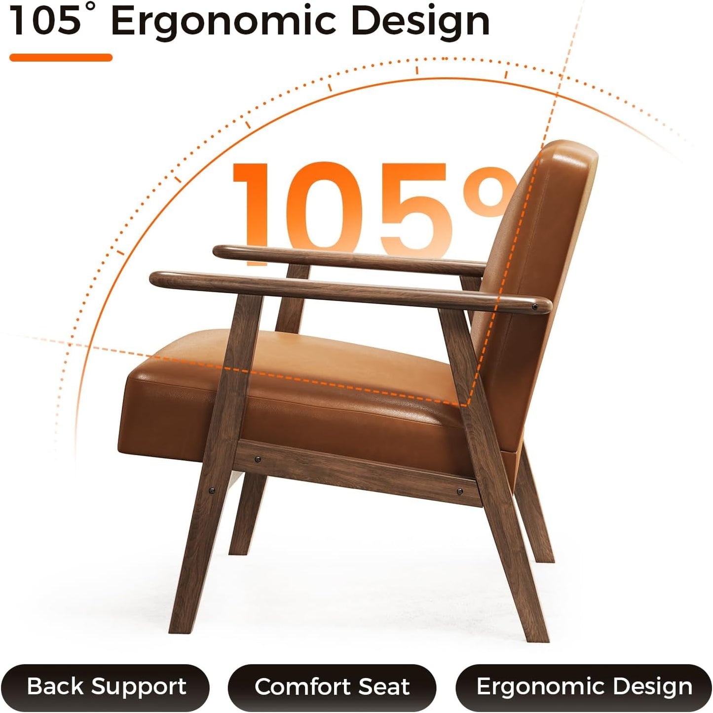 Brown PU Leather Upholstered Chair With SolidWoodLegs-2