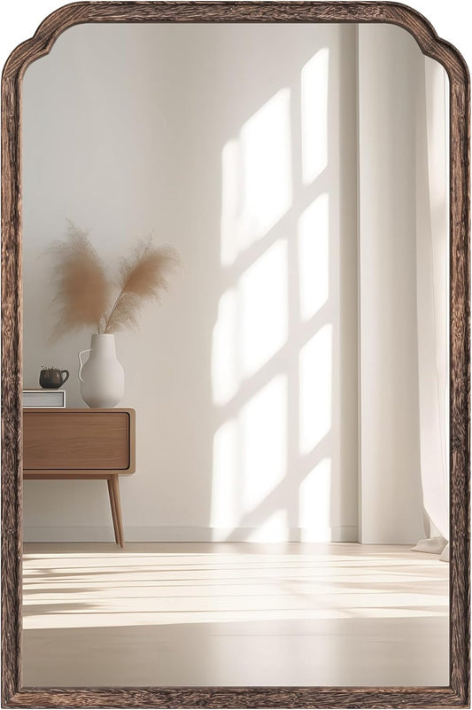 24"X36" Solid Wood Bathroom Mirror Rounded Corner Tempered Glass for Wall Mounted, Rustic Wood Frame Wall Mirror Decorative for Living Room Bedroom Vanity Mirror Entryway Mirror, Rustic Brown-0