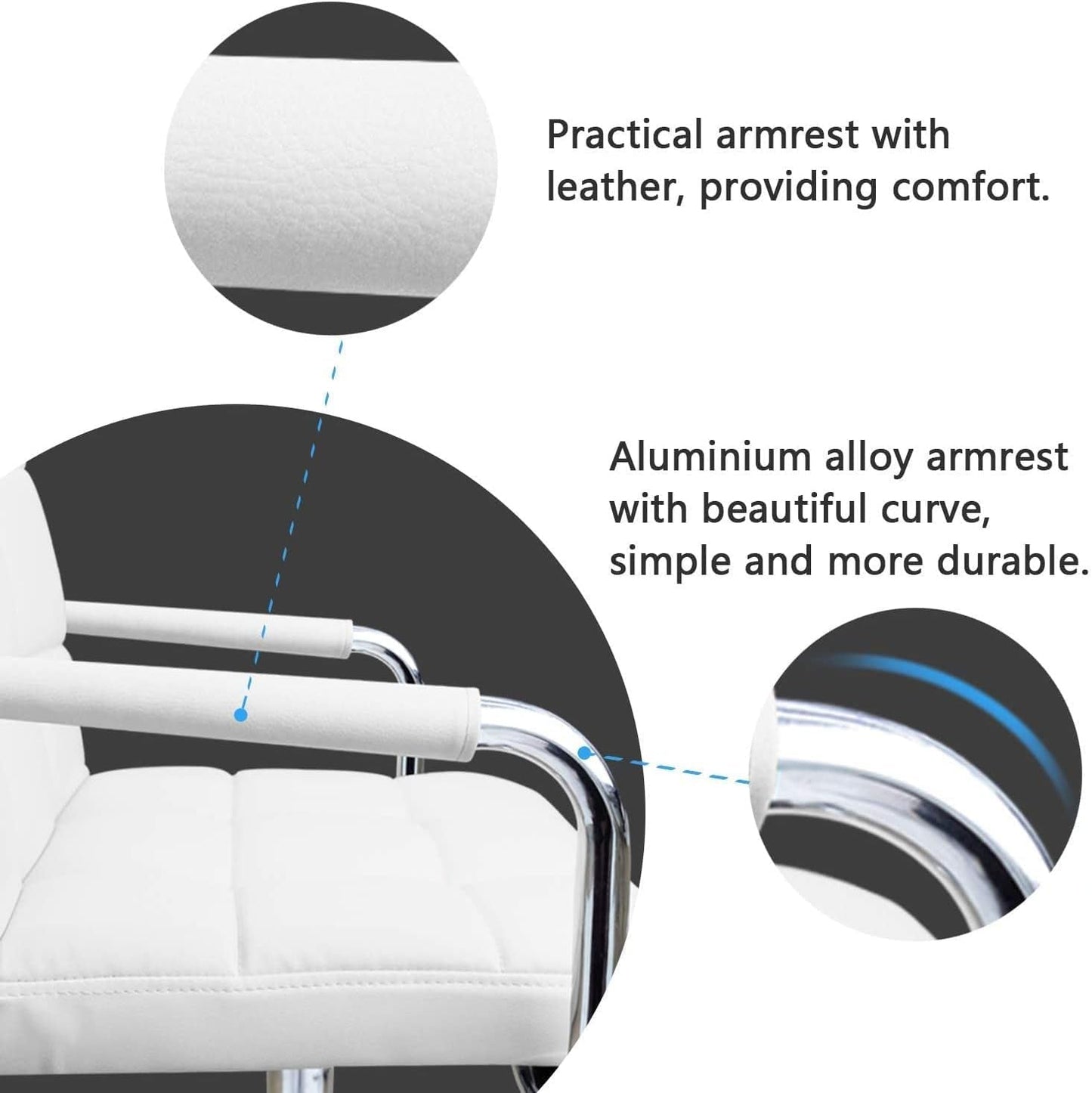 Desk Chair Modern Office Chair with Wheels PU Leather Mid-Back Rolling Chair for Office, Teen, and Bedroom Desks (White)-3