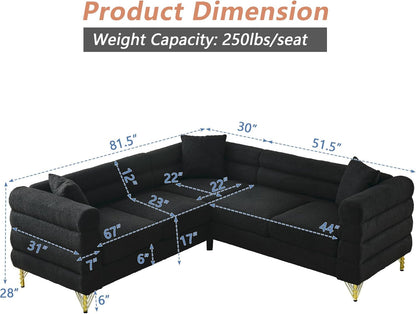 Black Oversized Corner Sofa 5 Seater, Teddy Fabric-3