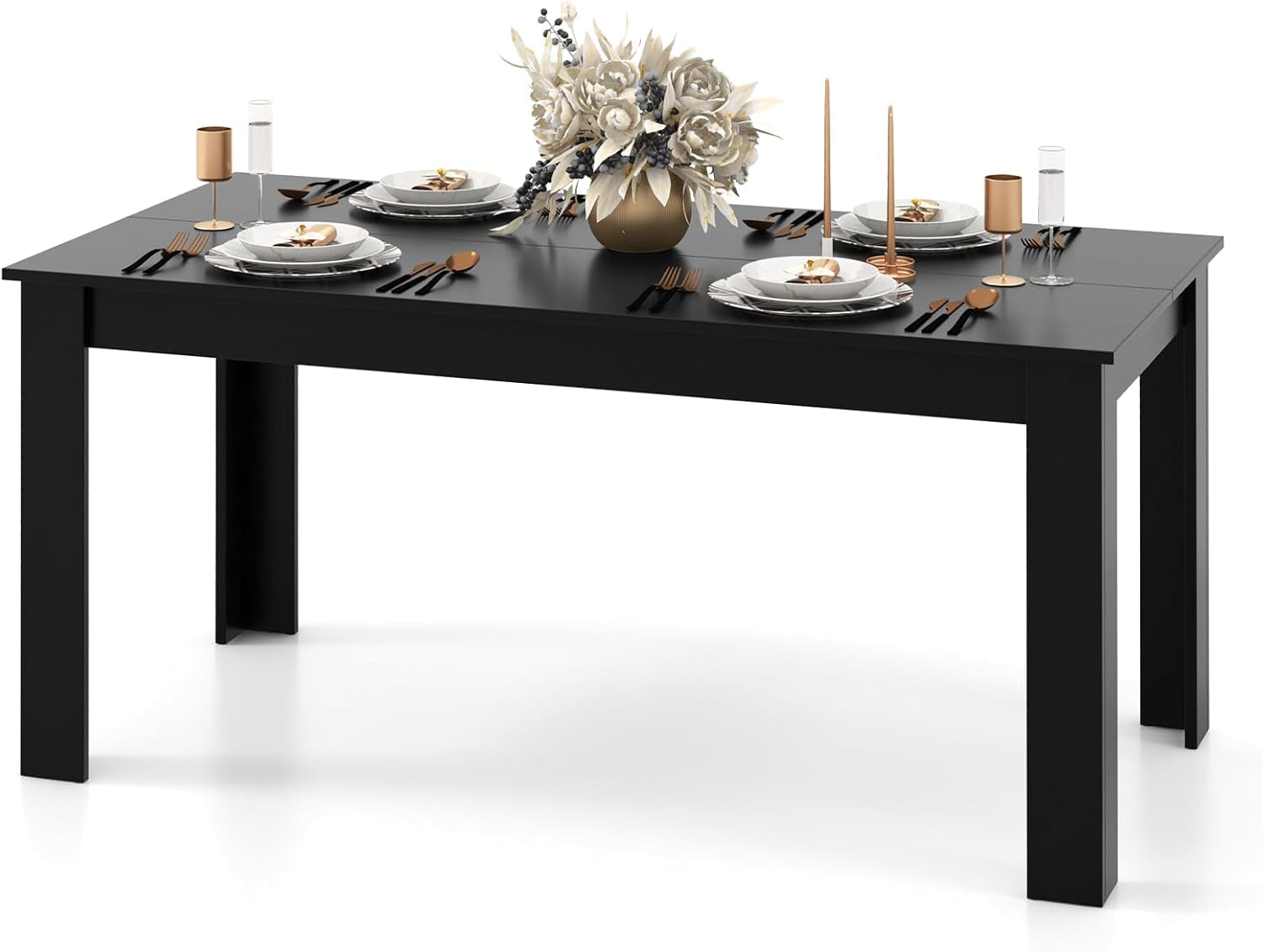 Dining Table for 6, Wood Rectangular Table, 63" L X 31.5" W X 30" H Large Farmhouse Center Table, Home Furniture Kitchen Table, Modern Dining Room Table, Supporting for 330LBS, Black-0