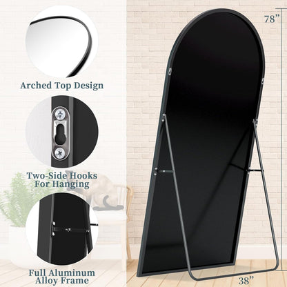 Full Length Mirror with Stand, 78"X38" Arched Full Body Mirror, Large Stand up Mirror, Aluminum Frame Floor Standing Mirror, Freestanding Hanging Leaning Mounted for Bedroom Living Room Entryway Black-4
