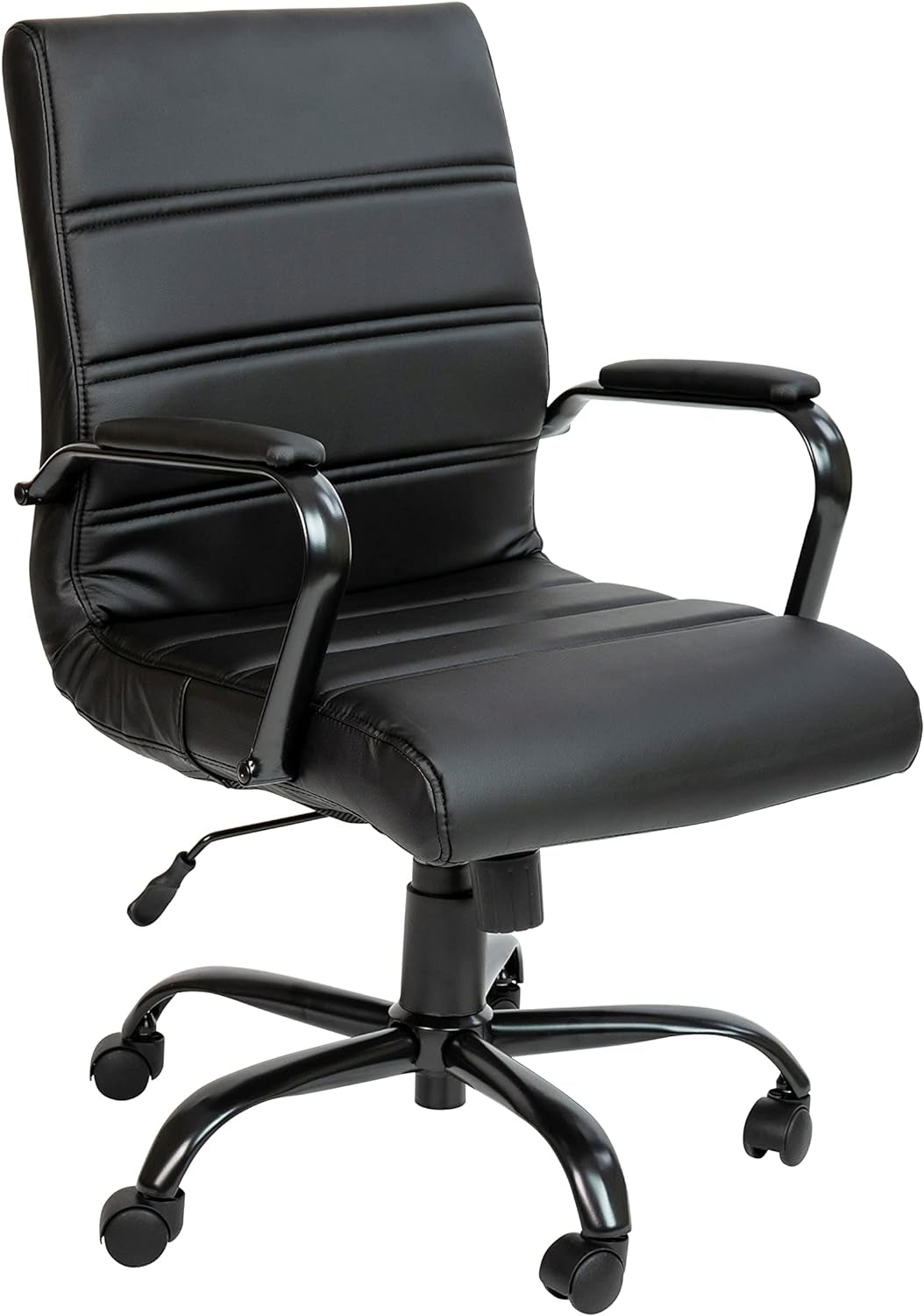 Whitney Mid-Back Swivel Leathersoft Desk Chair with Padded Seat and Armrests, Adjustable Height Padded Office Chair, Black-0