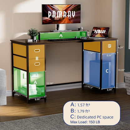 55 Inch Computer Desk with Non-Woven Storage Drawers and Monitor Stand Home Office Desk for Bedroom Study Table Writing and Work Desk Espresso Gray-3