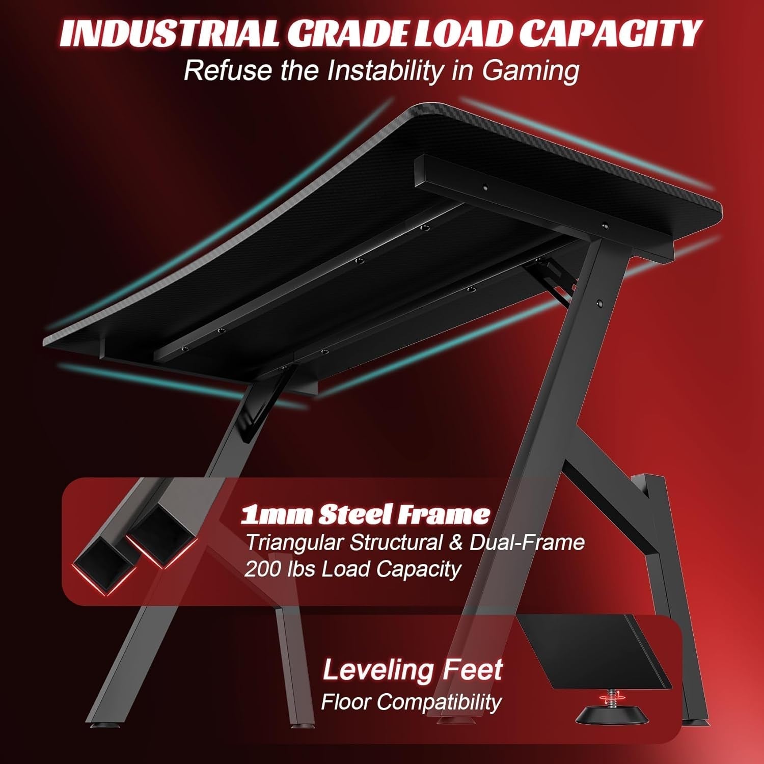 55 Inch Gaming Desk with Carbon Fibre Surface Features-4