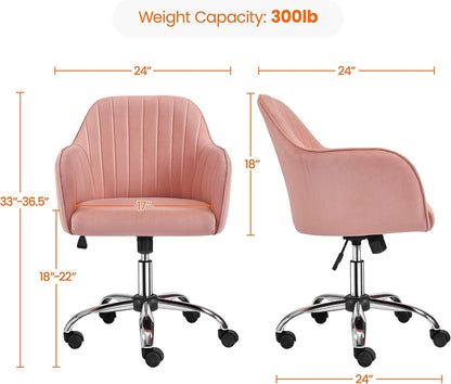 Pink Desk Chair Cute Office Chair Velvet Vanity Chair Desk Chair Comfy Modern Aesthetic Accent Chair Height Adjustable 360° Swivel Computer Chair for Bedroom-2
