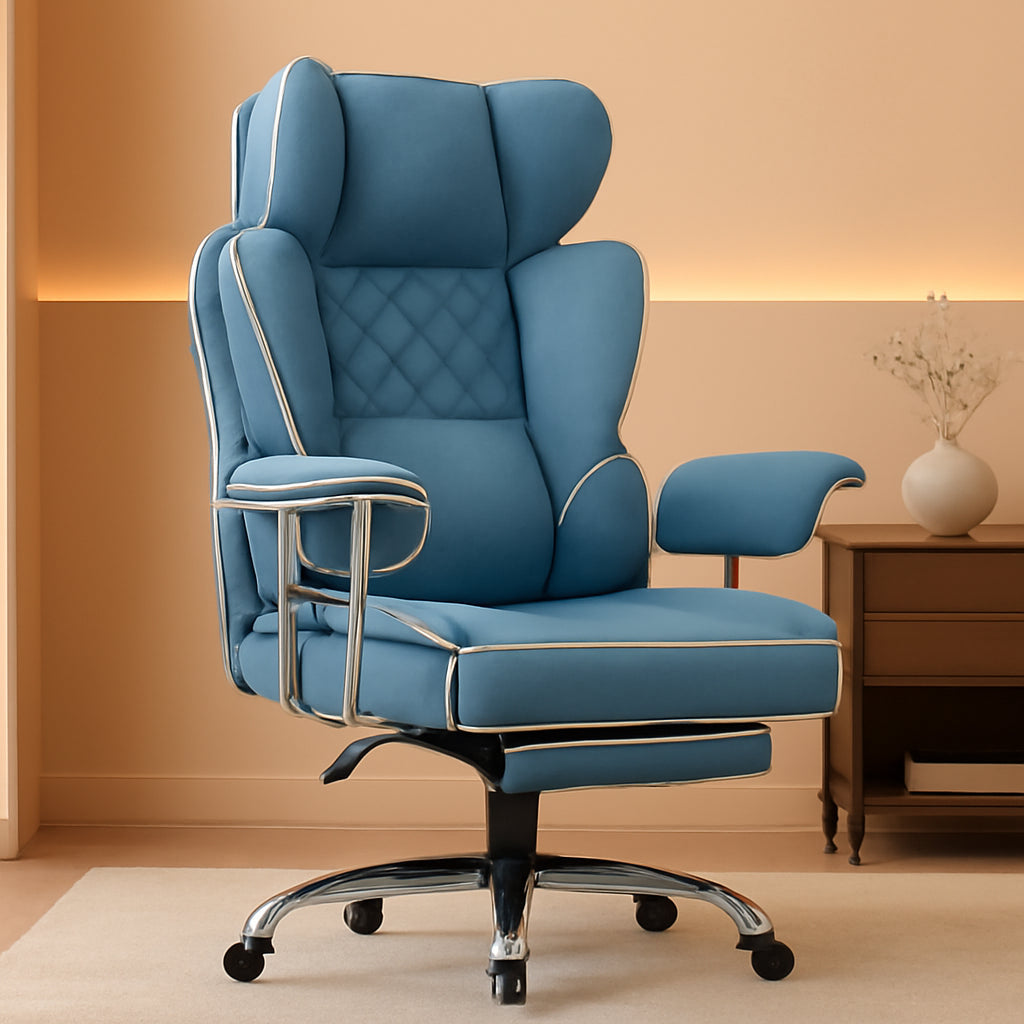 Big and Tall Gaming Chair with Pocket Spring Lumbar Support, Ergonomic Office Chair with Footrest, Executive Desk Chair with Outward Fixed Soft Armrests, Computer Chair with High Back, Blue-0