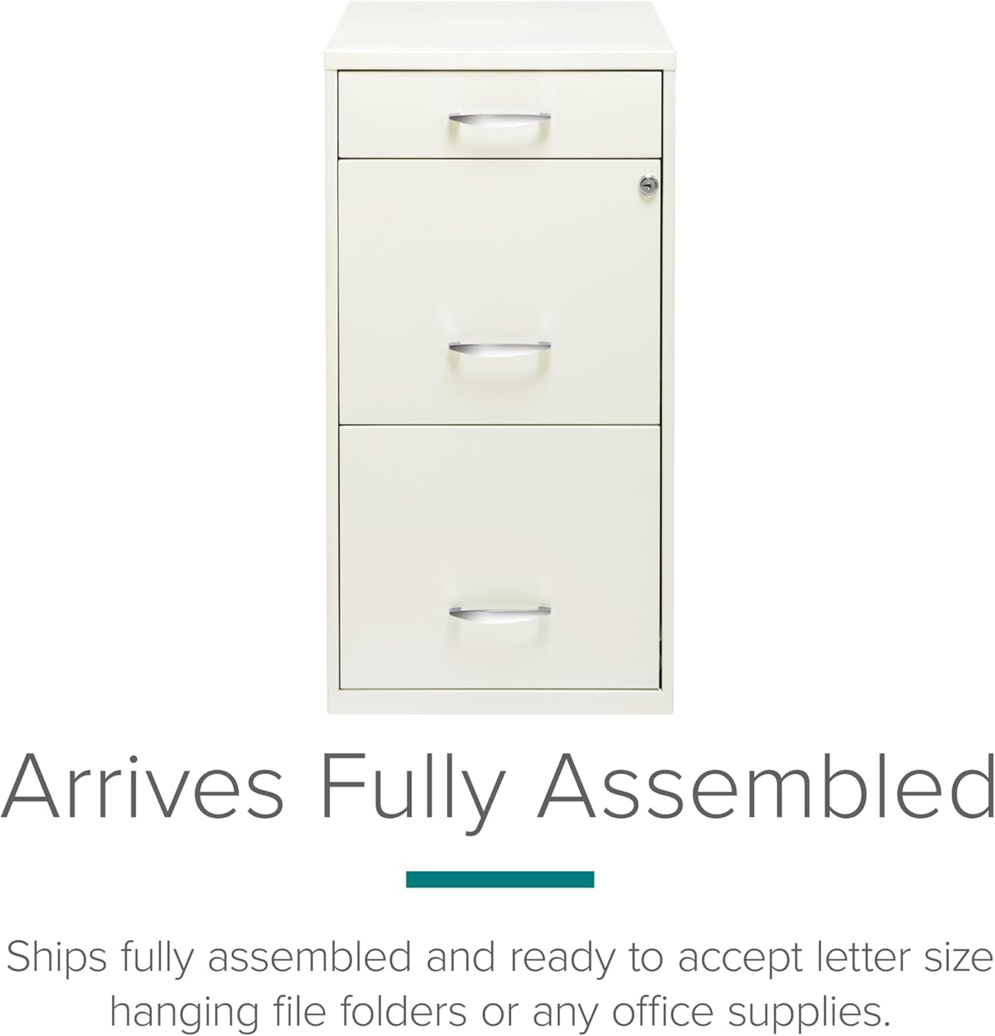 Hirsh  18" Deep 3-Drawer Contemporary Metal File Cabinet, Letter Size, Smooth Glides, for Small Office/Home Office, in Pearl White-2
