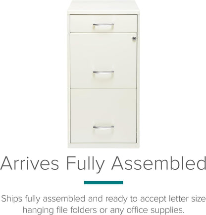 Hirsh  18" Deep 3-Drawer Contemporary Metal File Cabinet, Letter Size, Smooth Glides, for Small Office/Home Office, in Pearl White-2