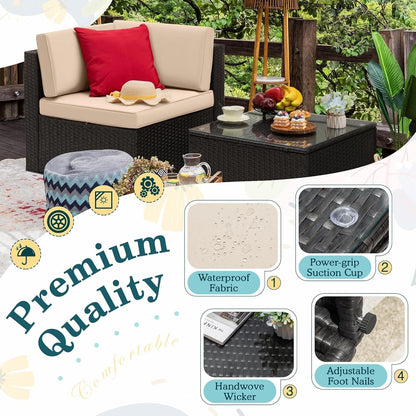 2 Piece Patio Furniture Set, All Weather PE Rattan Outdoor Sofa Set Single Sofa with Table for Garden Lawn Poolside (2 Piece, Beige)-4