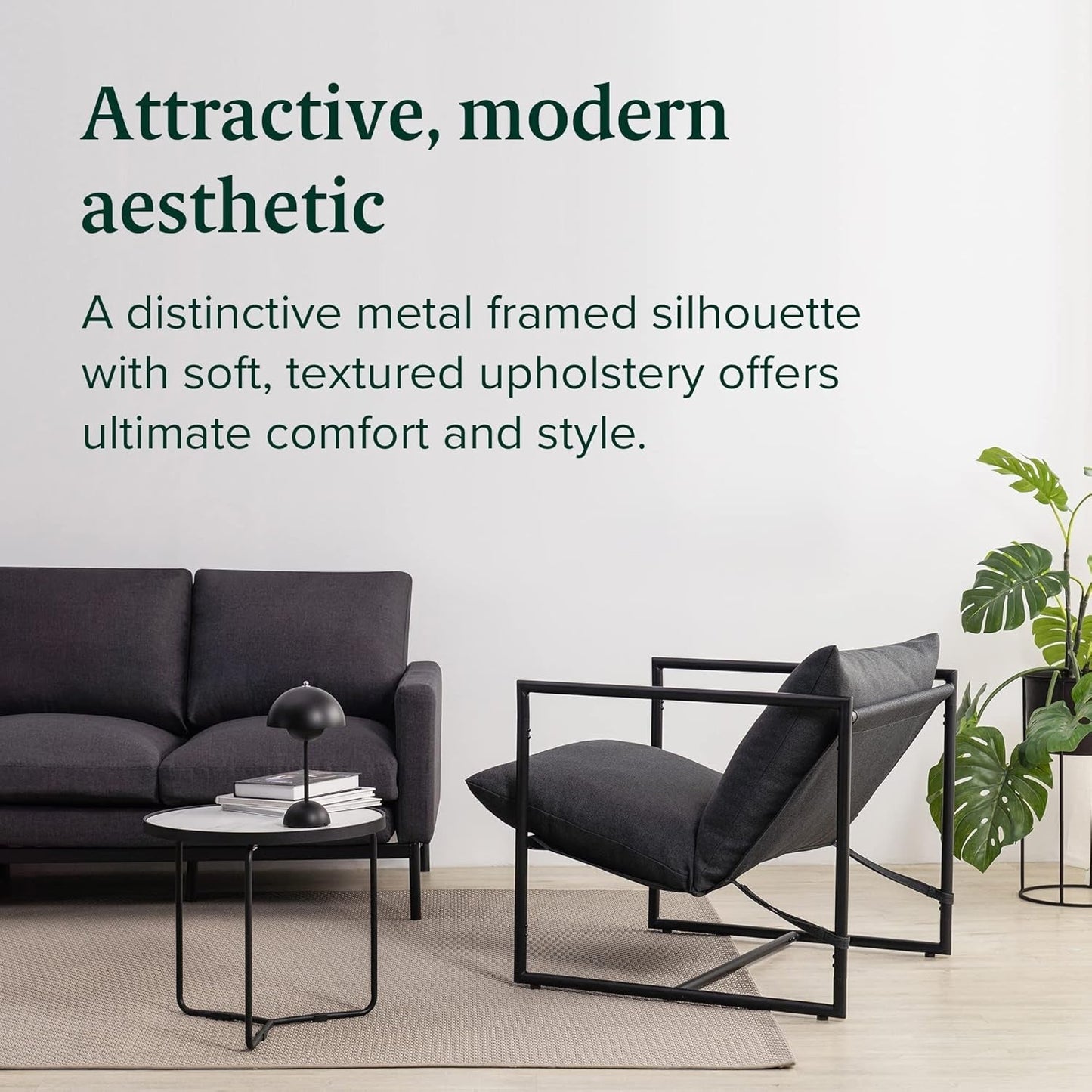 Aidan Sling Chair Dark Grey Metal Frame Shredded Foam-2