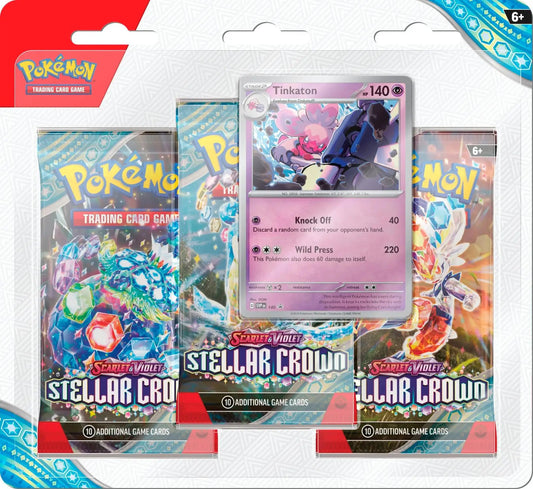 Scarlet & Violet Stellar Crown booster pack bundle with Tinkatink card and packs