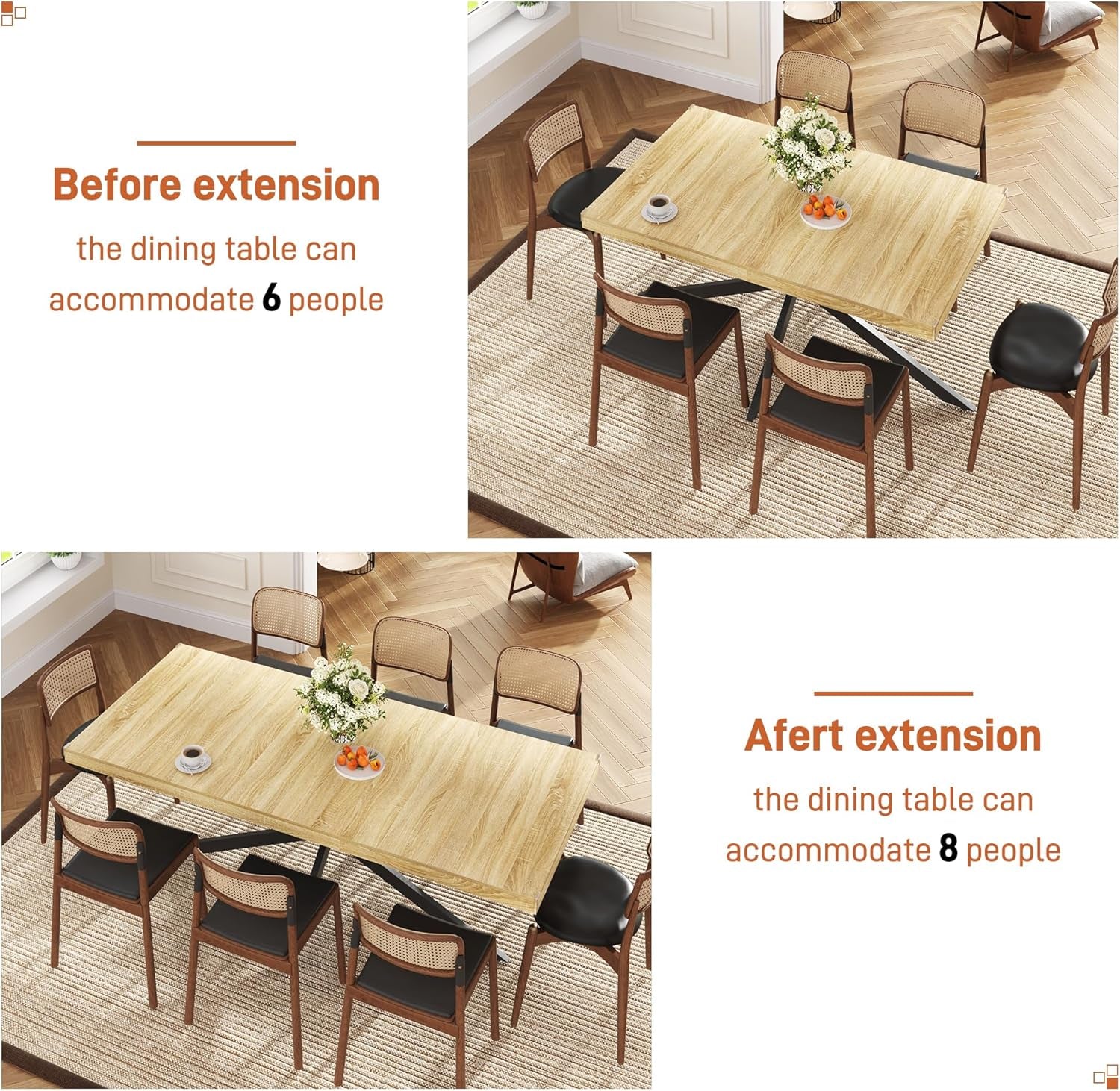 Extendable Rectangular Wood Dining Table For 6 To 8-3
