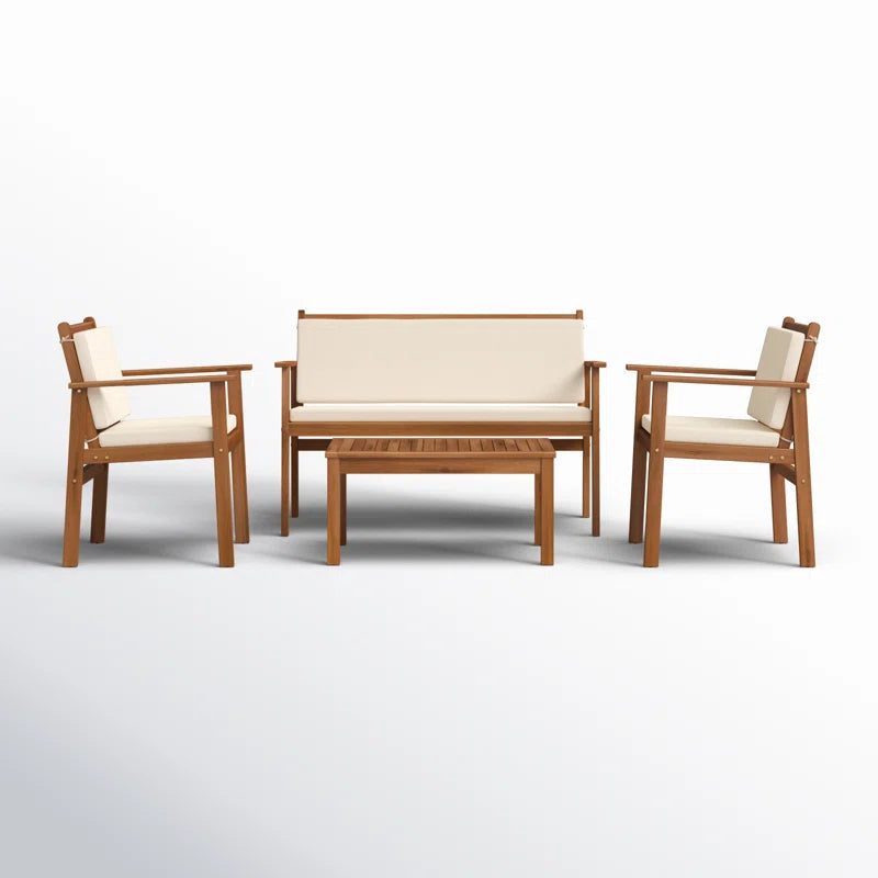 Acacia Wood Outdoor Conversation Set With Cushions Patio-3