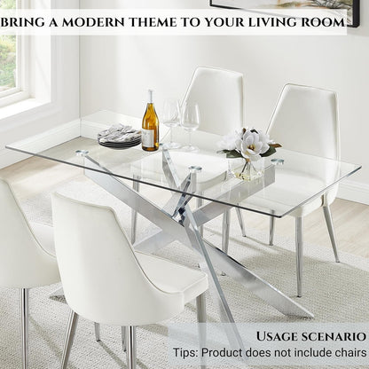 58.5 Inch Rectangular Glass Dining Table With Silver Finish-3