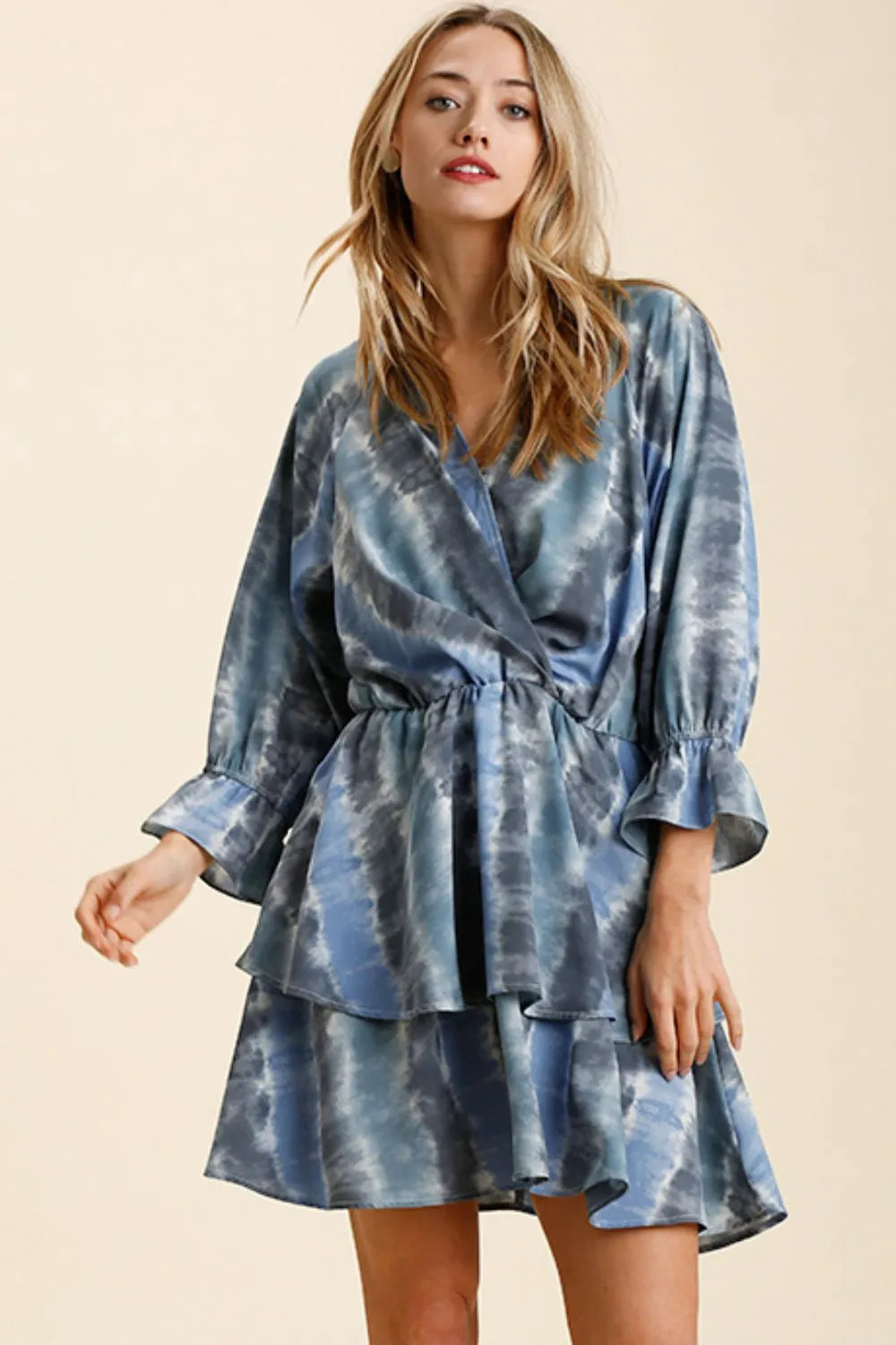 Umgee Tie Dye Ruffled Layered Dress with Elastic Waistband