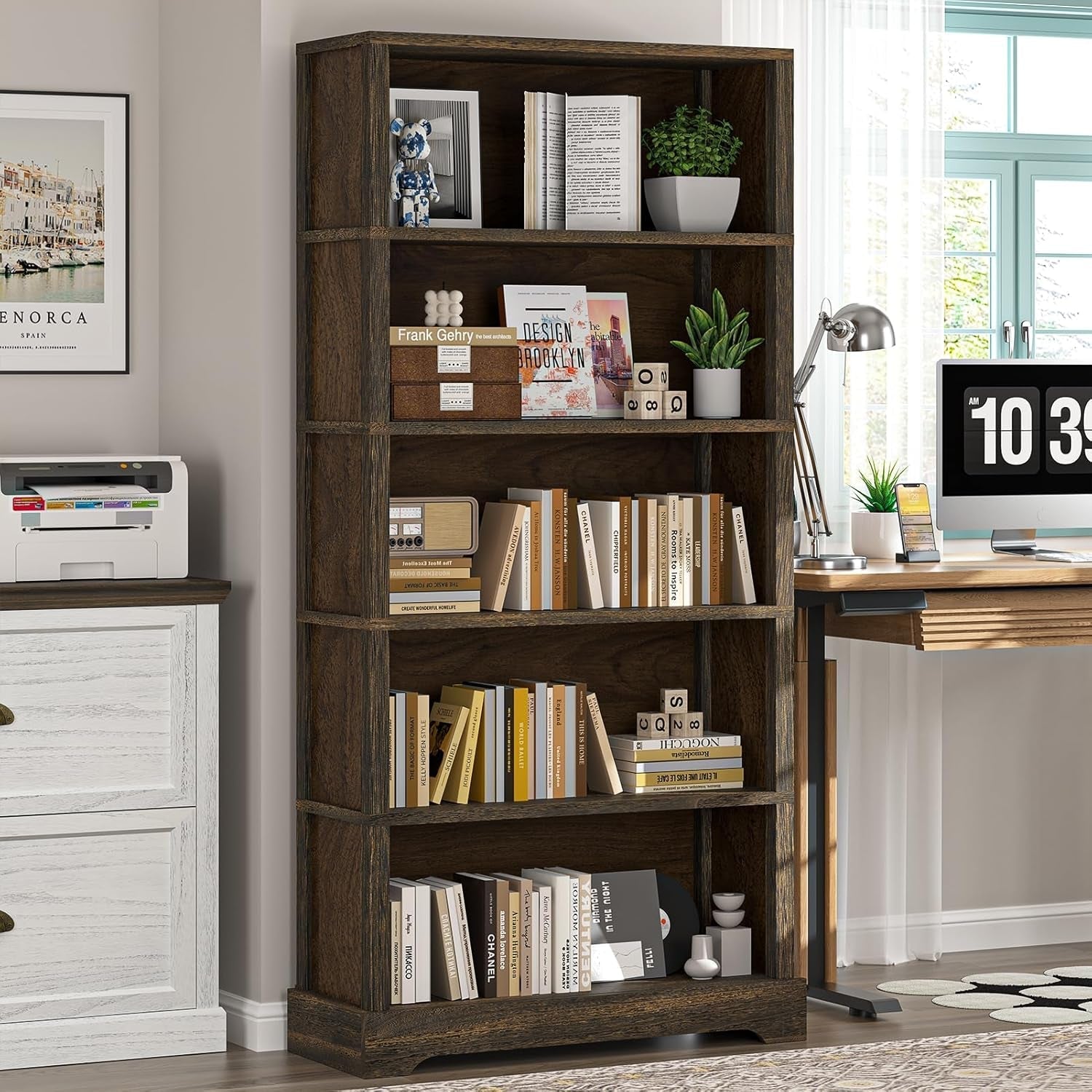 SixtyFiveInch Rustic Brown Solid Hardwood Bookshelf-1