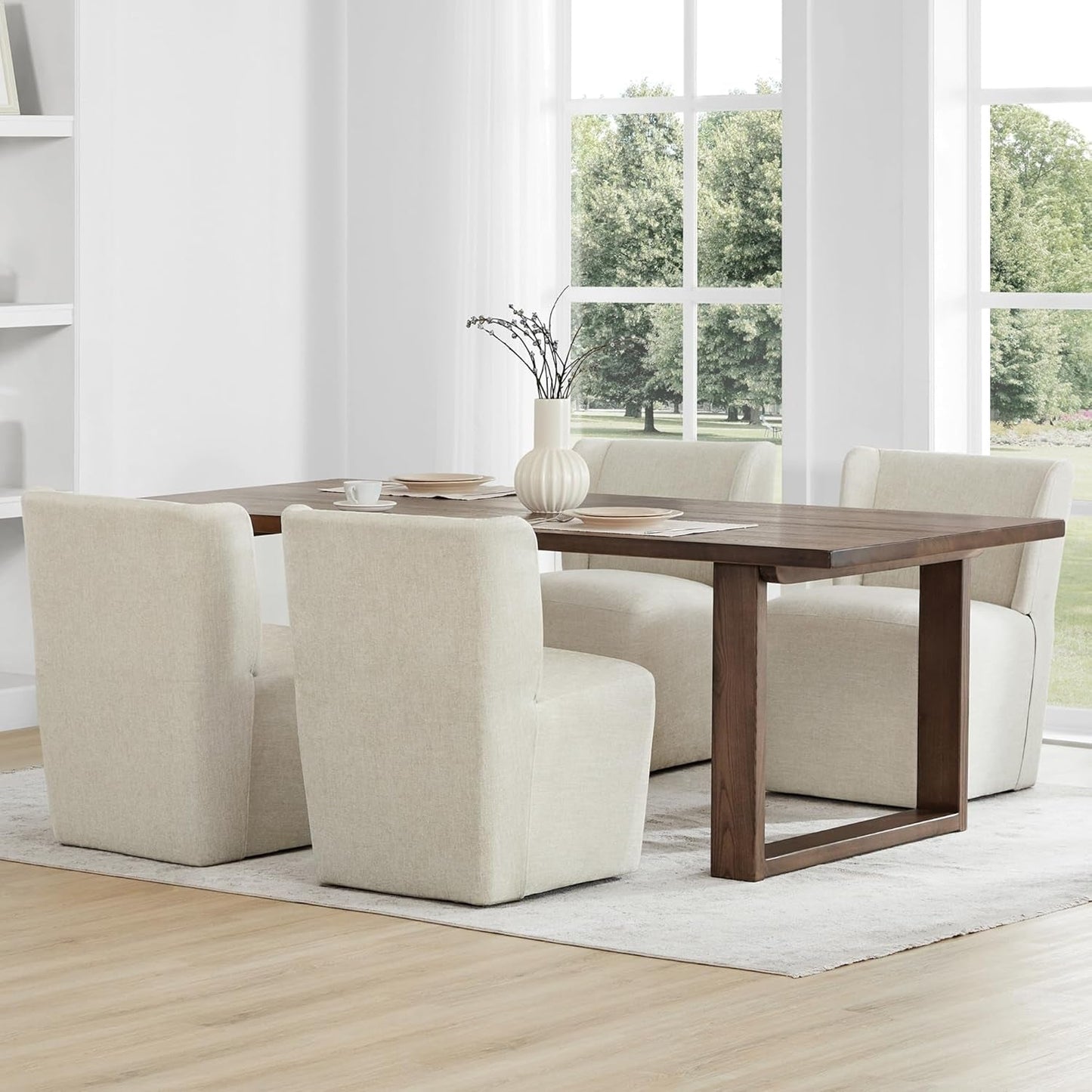 Upholstered Dining Chair with Casters Wingback Modern Side Armless Deskchair with Rollers for Diningroom Bedroom Livingroom Reading Room-1