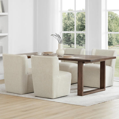 Upholstered Dining Chair with Casters Wingback Modern Side Armless Deskchair with Rollers for Diningroom Bedroom Livingroom Reading Room-1