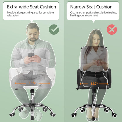 Faux Leather Office Chair Modern Vanity Chair Ergonomic Adjustable Makeup Chair with Padded Armrests Big Seat for Office, Bedroom, Living Room, White-4