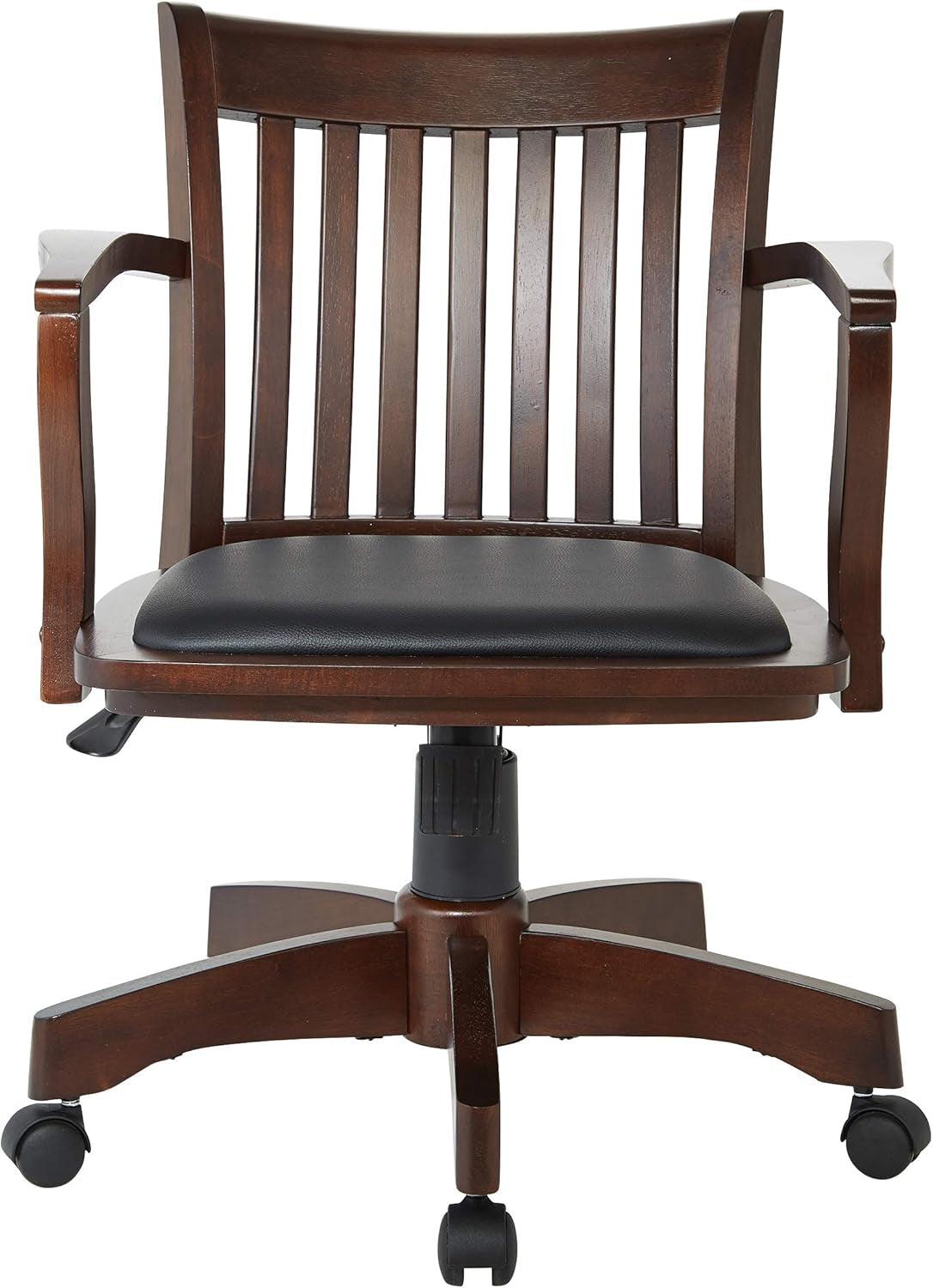 OSP Home Furnishings Deluxe Wood Banker'S Desk Chair with Padded Seat, Adjustable Height and Locking Tilt, Espresso Finish and Black Vinyl-2